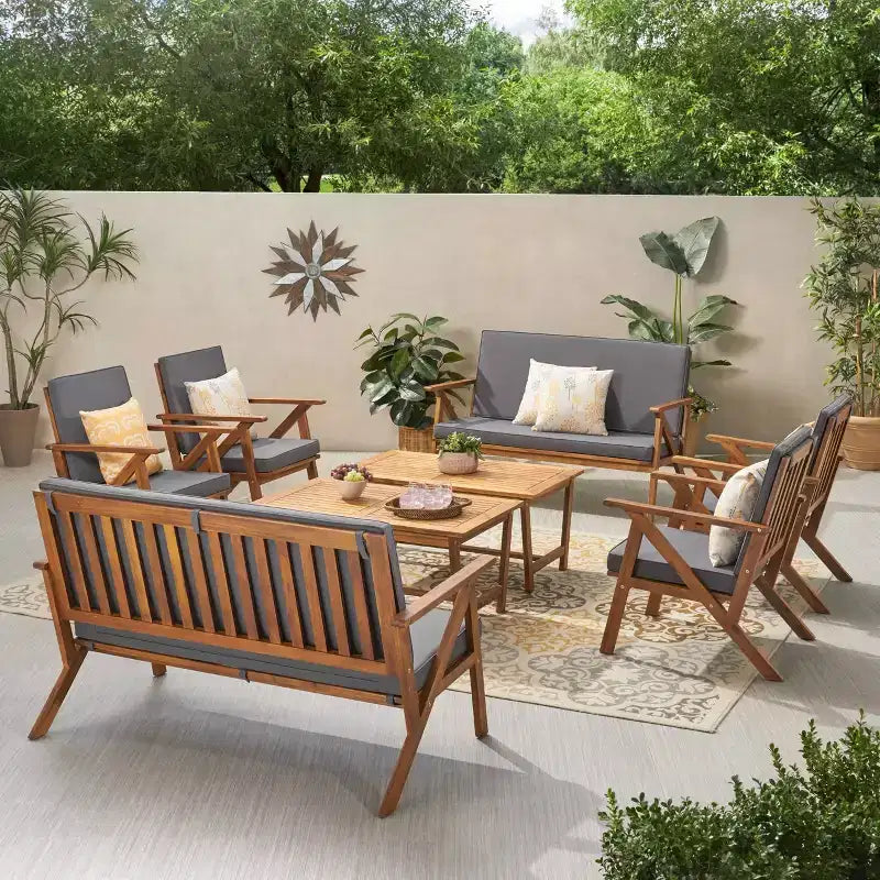 Ensemble de conversation en 8 pièces en bois d'acacia Panama avec table basse : Salon de jardin – Christopher Knight Home