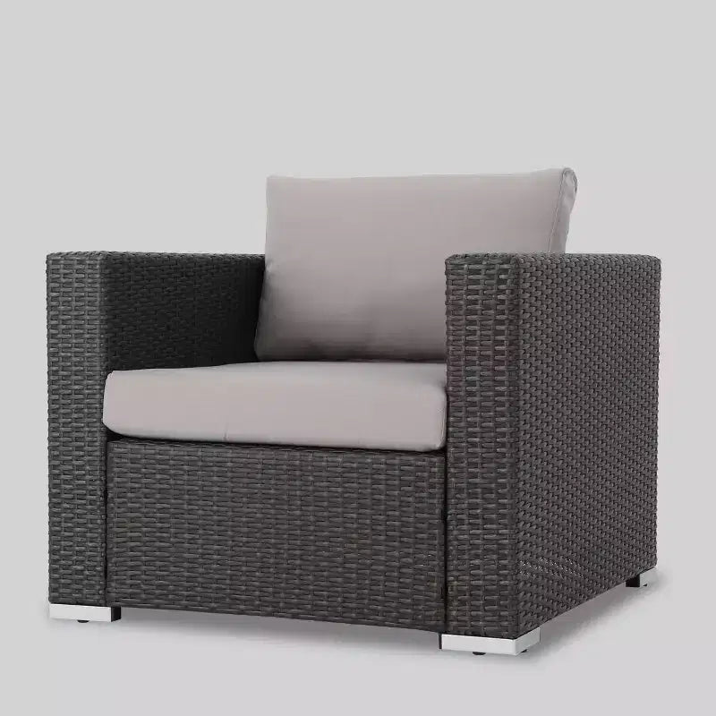 Ensemble de canapé d'angle de terrasse 10 pièces en osier Santa Rosa : Salon de jardin moderne gris, résistant aux intempéries, cadre en aluminium, coussins amovibles