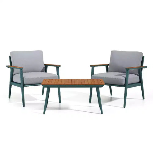 3pc Peakey Aluminum Patio Conversation Set: Water-Resistant, Rust-Resistant, UV-Resistant, Nautical Style, Removable Cushions