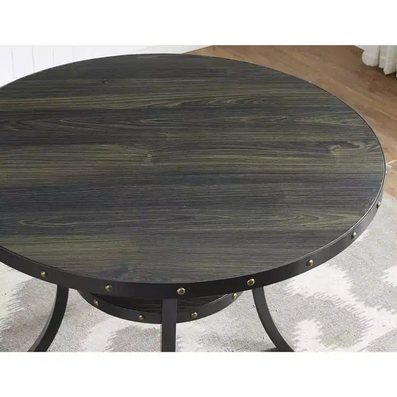 Ensemble de salle à manger Biony en bois espresso de hauteur comptoir avec tabourets gris en tissu clouté