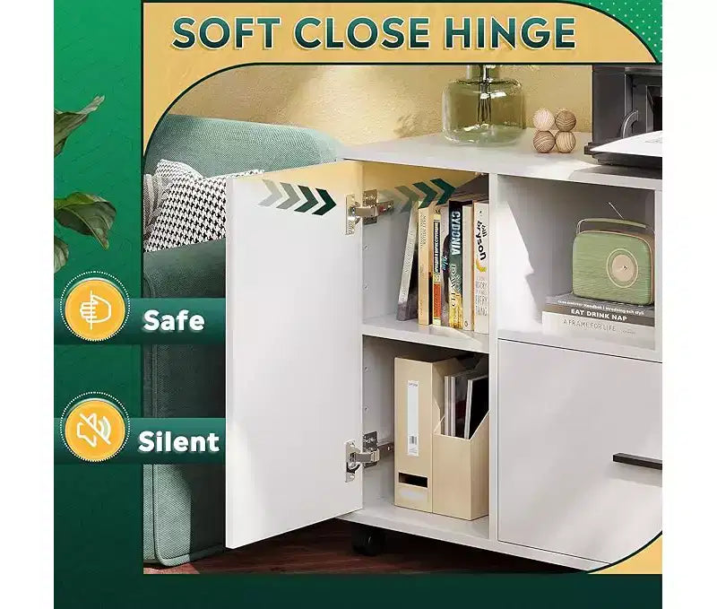 Meuble de rangement de bureau avec serrure, classeur latéral en bois à 1 tiroir sur roulettes, support d'imprimante avec étagères de rangement ouvertes pour bureau à domicile