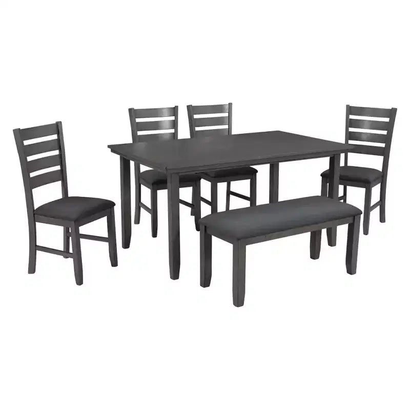 Ensemble de salle à manger rustique Whisen 6 pièces en bois avec 4 chaises et un banc