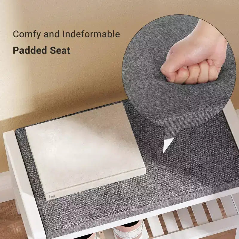 Banc range-chaussures avec coussin, siège rembourré, étagère de rangement, organisateur de chaussures