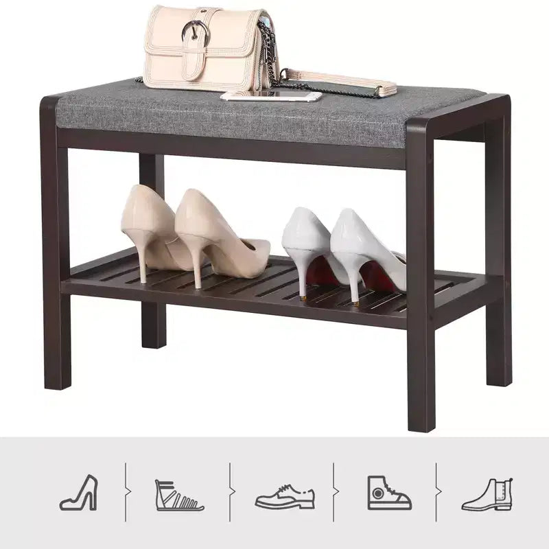 SONGMICS Shoe Rack Bench with Cushion Upholstered Padded Seat, Storage Shelf, Shoe Organizer
