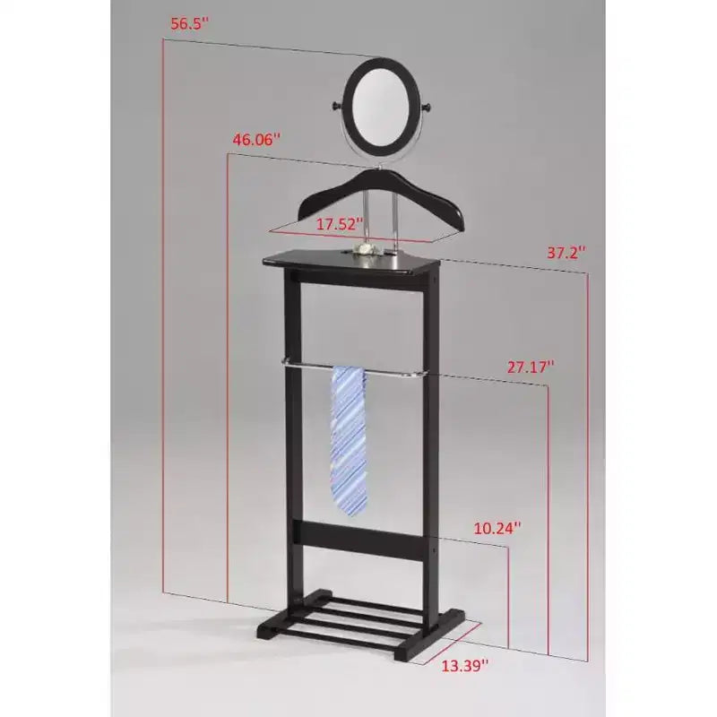 Meuble – Portant à Vêtements en Bois avec Cintre de Costume, Barre pour Pantalons, Support pour Cravates et Ceintures, Étagère à Chaussures, Noir/Chrome