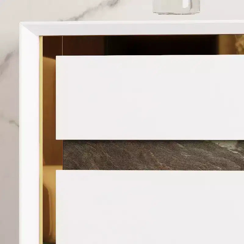 Commodes Blanches à Six Tiroirs Armoire de Rangement Dorée Encastrée Style Contemporain