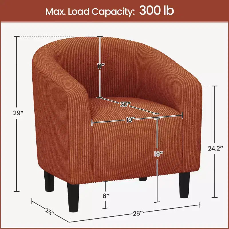 Fauteuil d'appoint rembourré en forme de tonneau pour salon