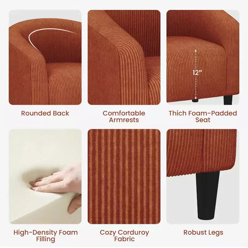 Fauteuil d'appoint rembourré en forme de tonneau pour salon