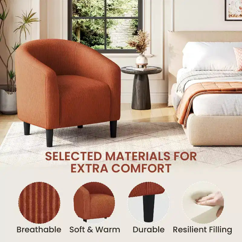 Fauteuil d'appoint rembourré en forme de tonneau pour salon