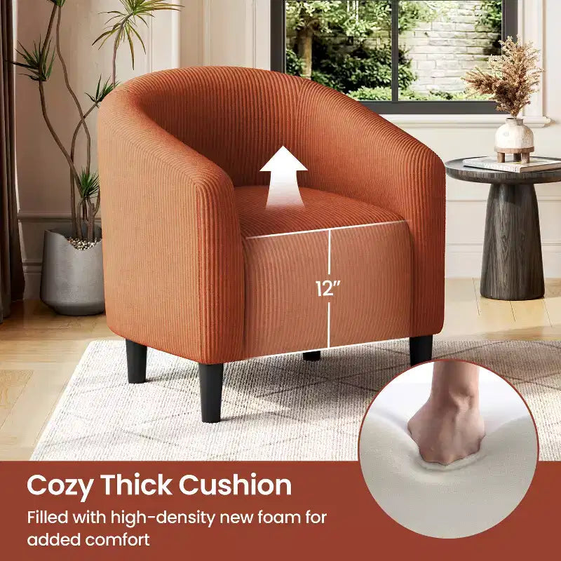 Fauteuil d'appoint rembourré en forme de tonneau pour salon