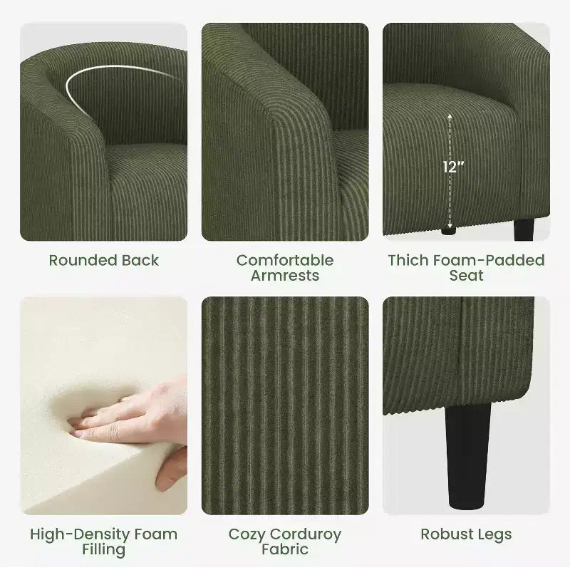 Fauteuil d'appoint rembourré en forme de tonneau pour salon