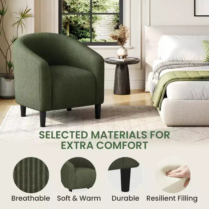 Fauteuil d'appoint rembourré en forme de tonneau pour salon
