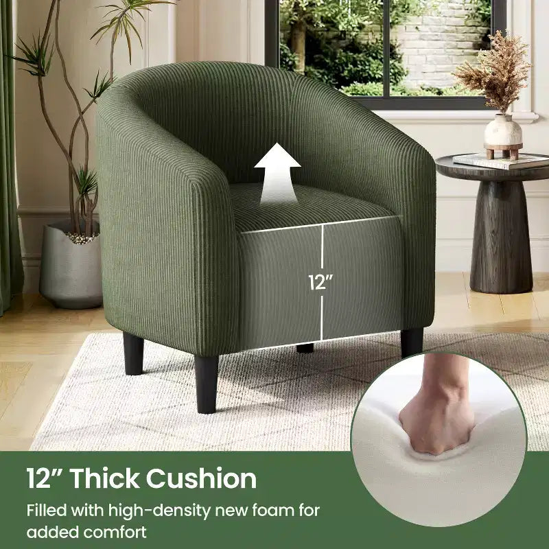 Fauteuil d'appoint rembourré en forme de tonneau pour salon