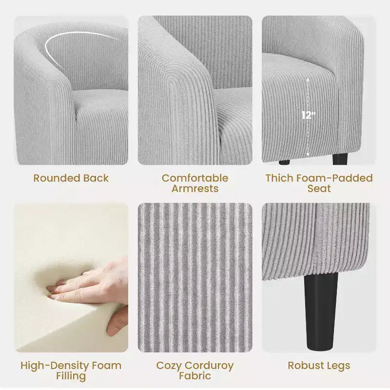 Fauteuil d'appoint rembourré en forme de tonneau pour salon