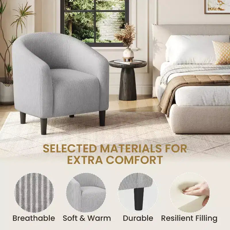 Fauteuil d'appoint rembourré en forme de tonneau pour salon