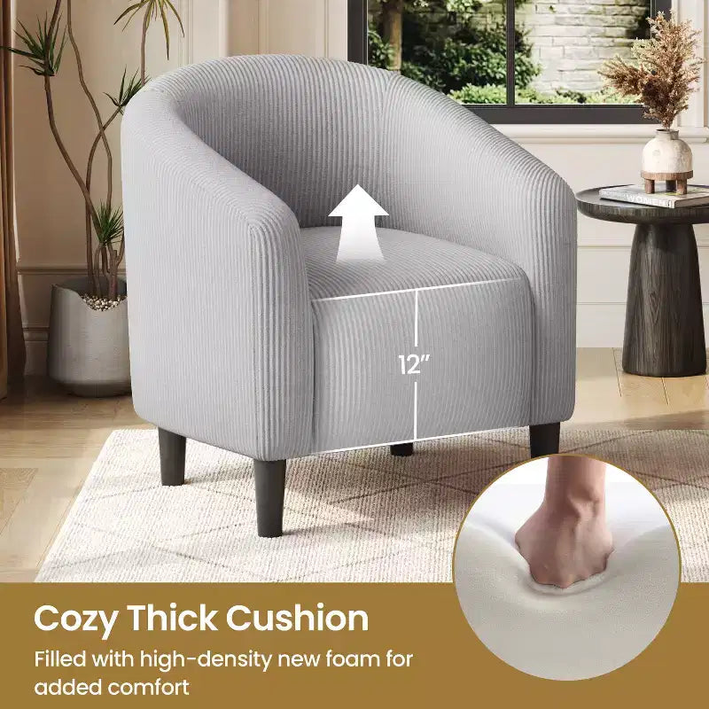 Fauteuil d'appoint rembourré en forme de tonneau pour salon