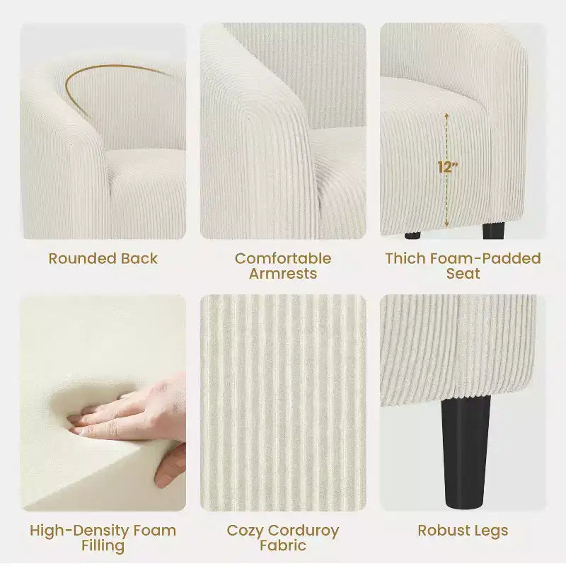 Fauteuil d'appoint rembourré en forme de tonneau pour salon