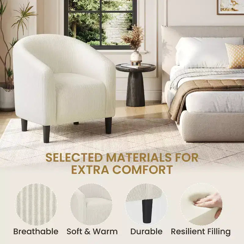 Fauteuil d'appoint rembourré en forme de tonneau pour salon