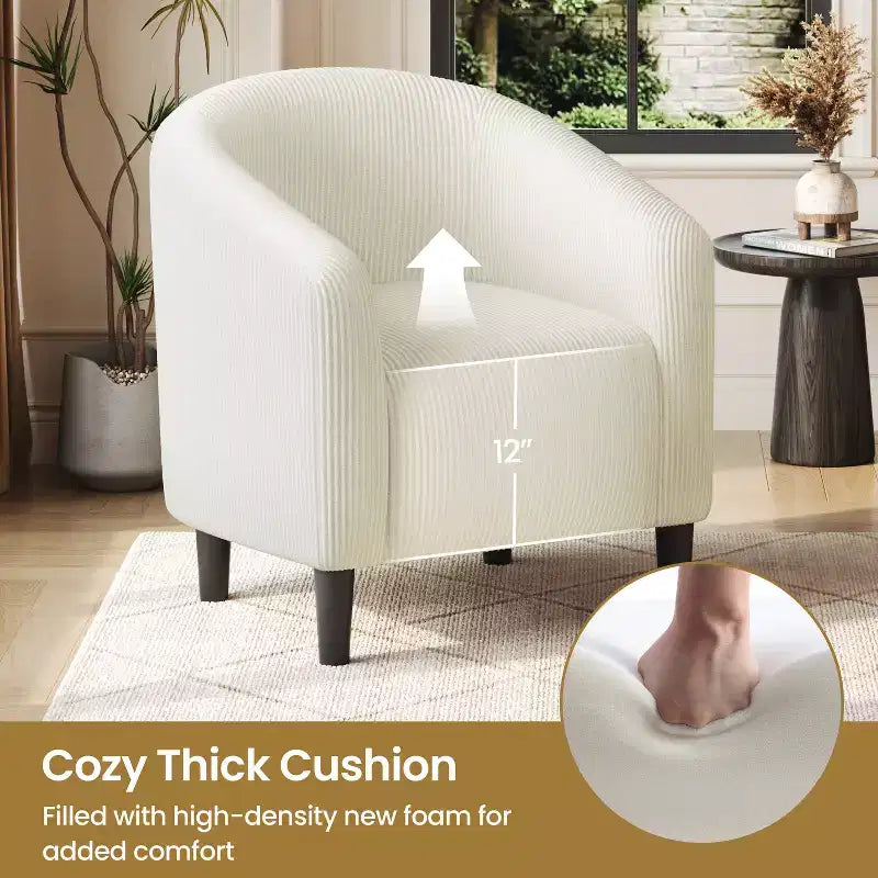 Fauteuil d'appoint rembourré en forme de tonneau pour salon