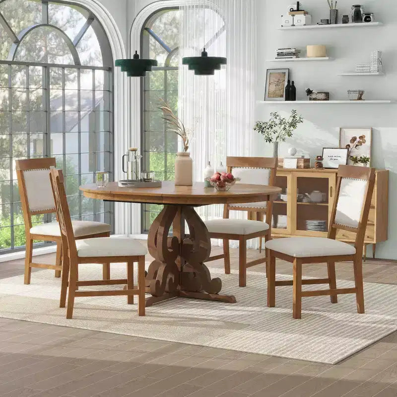 Ensemble de salle à manger extensible Whisen Retro 5 pièces avec rallonge de 16 pouces et 4 chaises rembourrées