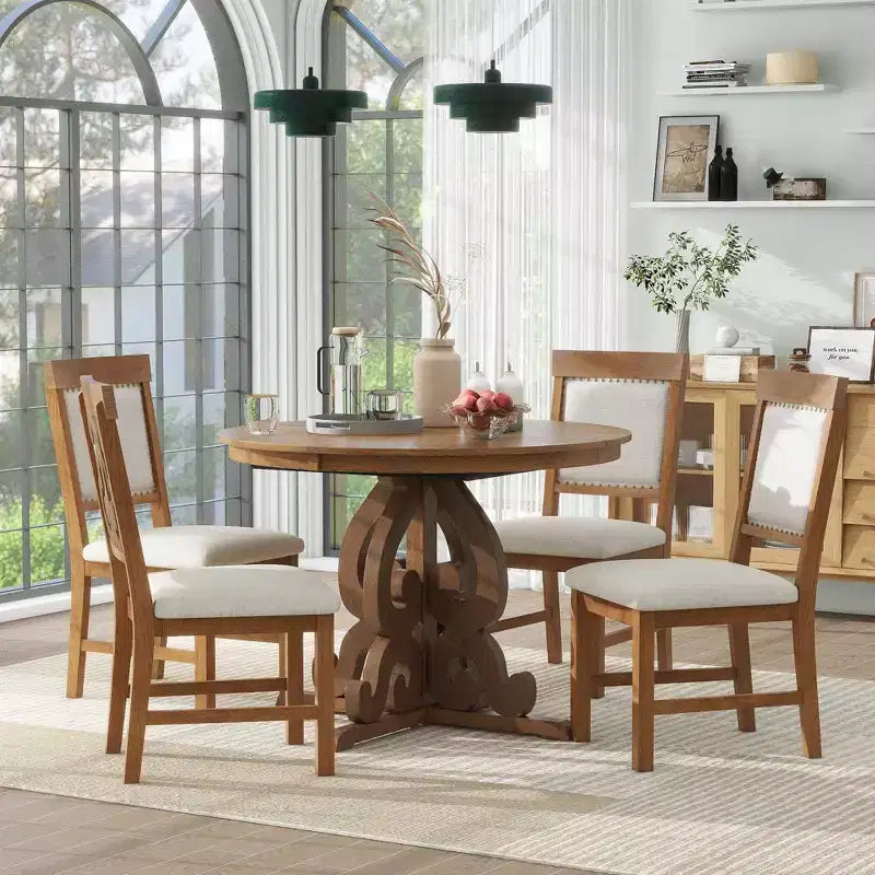 Ensemble de salle à manger extensible Whisen Retro 5 pièces avec rallonge de 16 pouces et 4 chaises rembourrées