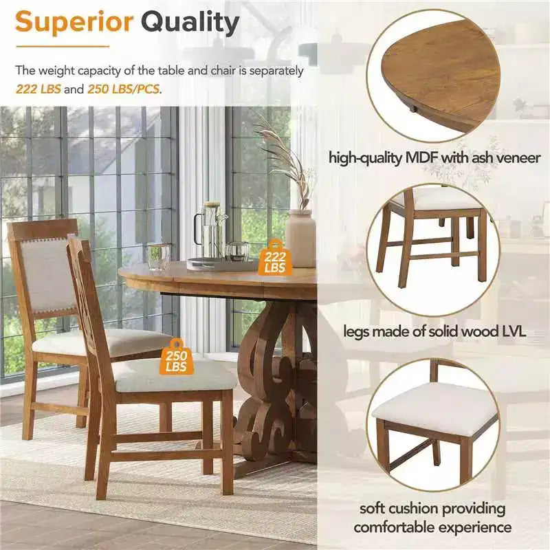 Ensemble de salle à manger extensible Whisen Retro 5 pièces avec rallonge de 16 pouces et 4 chaises rembourrées