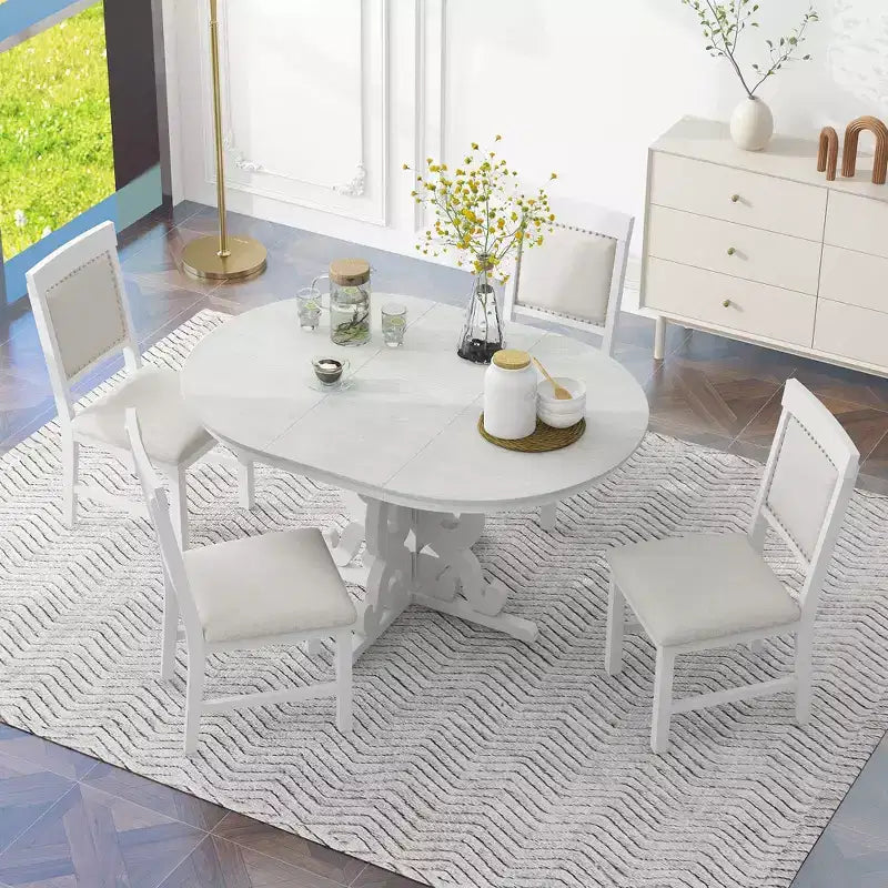 Ensemble de salle à manger extensible Whisen Retro 5 pièces avec rallonge de 16 pouces et 4 chaises rembourrées