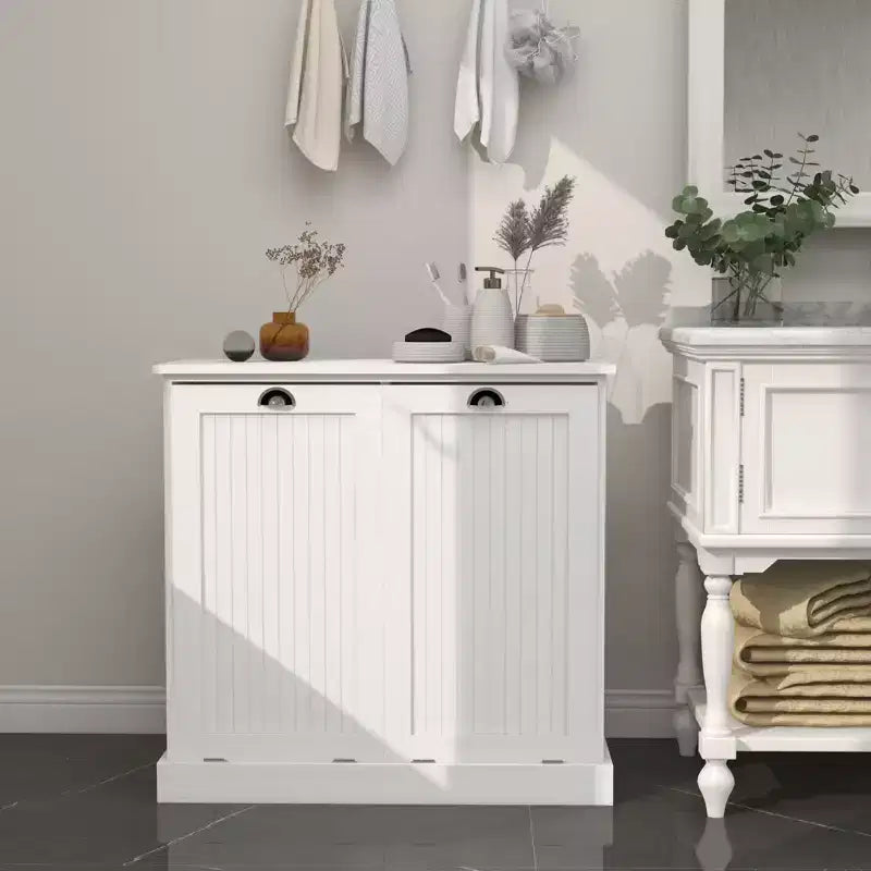 Armoire à linge en bois avec rangement basculant L. 32,68 po x P. 14,57 po x H. 31,5 po