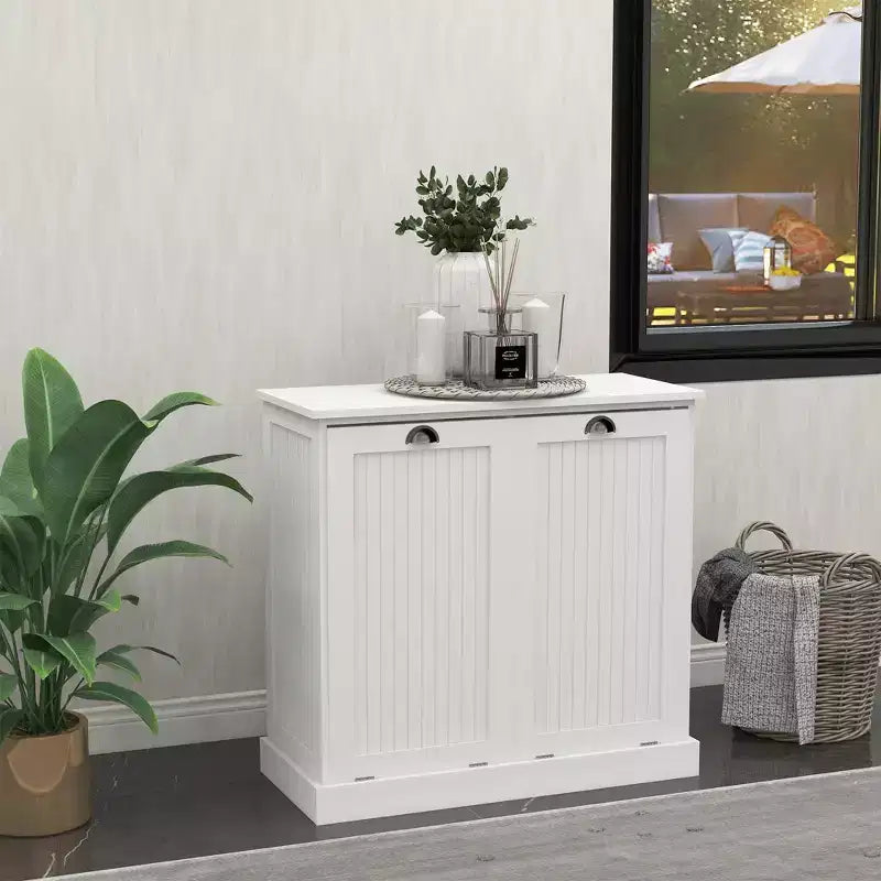 Armoire à linge en bois avec rangement basculant L. 32,68 po x P. 14,57 po x H. 31,5 po