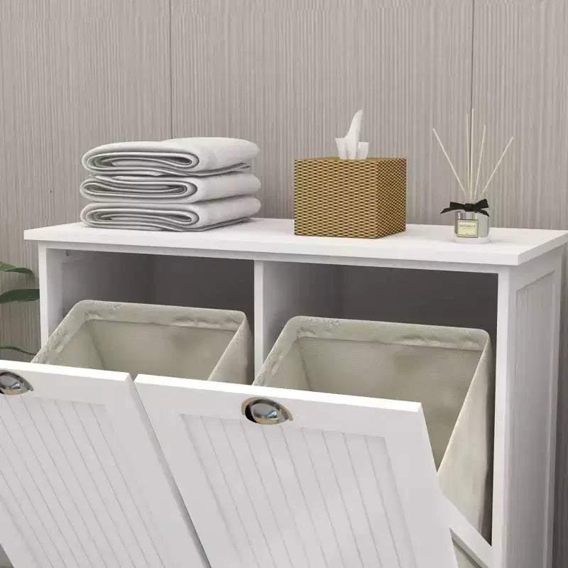 Armoire à linge en bois avec rangement basculant L. 32,68 po x P. 14,57 po x H. 31,5 po