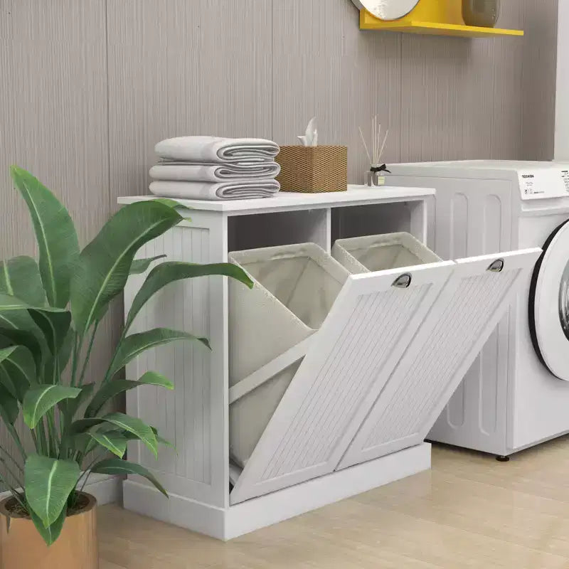 Armoire à linge en bois avec rangement basculant L. 32,68 po x P. 14,57 po x H. 31,5 po