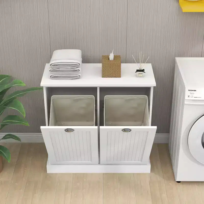 Armoire à linge en bois avec rangement basculant L. 32,68 po x P. 14,57 po x H. 31,5 po