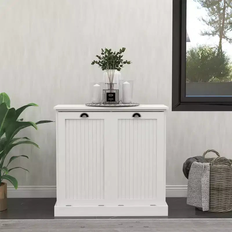 Armoire à linge en bois avec rangement basculant L. 32,68 po x P. 14,57 po x H. 31,5 po