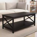 AndMakers 39.57 in. Black Rectangle Wood Coffee Table with Shelf