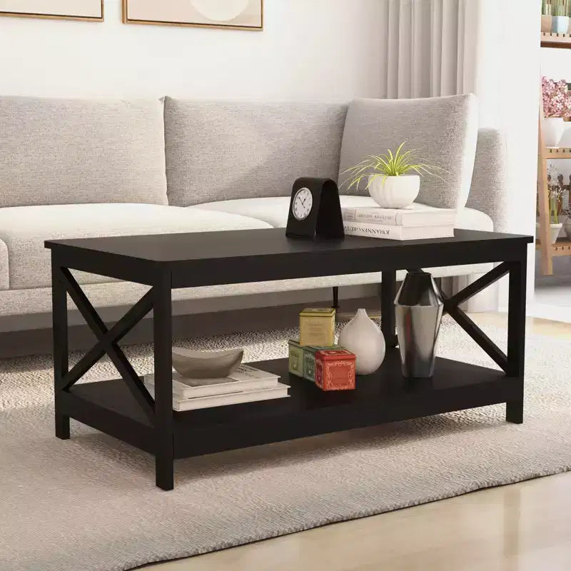 Table basse rectangulaire en bois noir de 39,57 po avec étagère