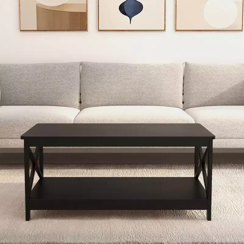 Table basse rectangulaire en bois noir de 39,57 po avec étagère