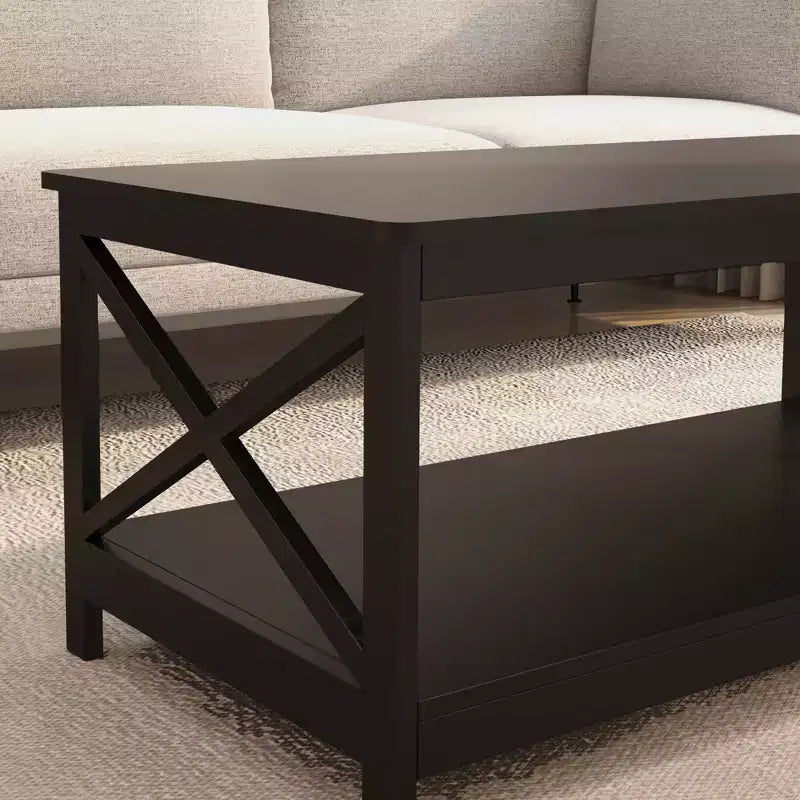 Table basse rectangulaire en bois noir de 39,57 po avec étagère