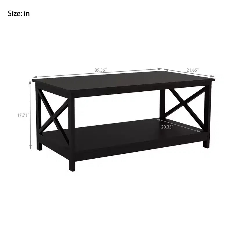 Table basse rectangulaire en bois noir de 39,57 po avec étagère