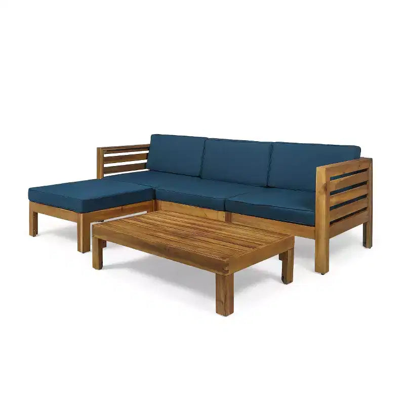 GDFStudio Cavendish Ensemble de conversation de canapé 3 places en bois d'acacia avec ottoman pour l'extérieur
