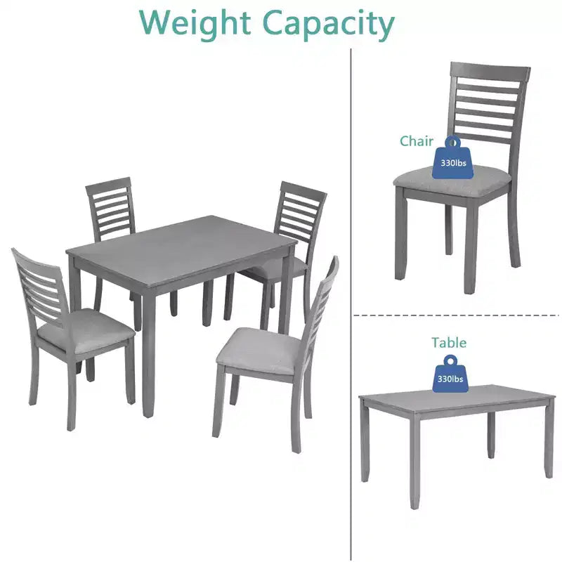 Ensemble de salle à manger moderne 5 pièces : table rectangulaire en bois avec 4 chaises rembourrées pour cuisine et salle à manger