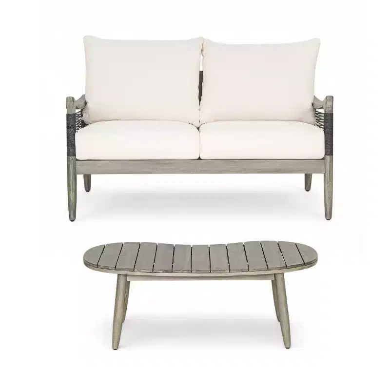 Christopher Knight Home Abell Ensemble de 2 pièces de sièges rembourrés en bois d'acacia avec corde tressée pour l'extérieur