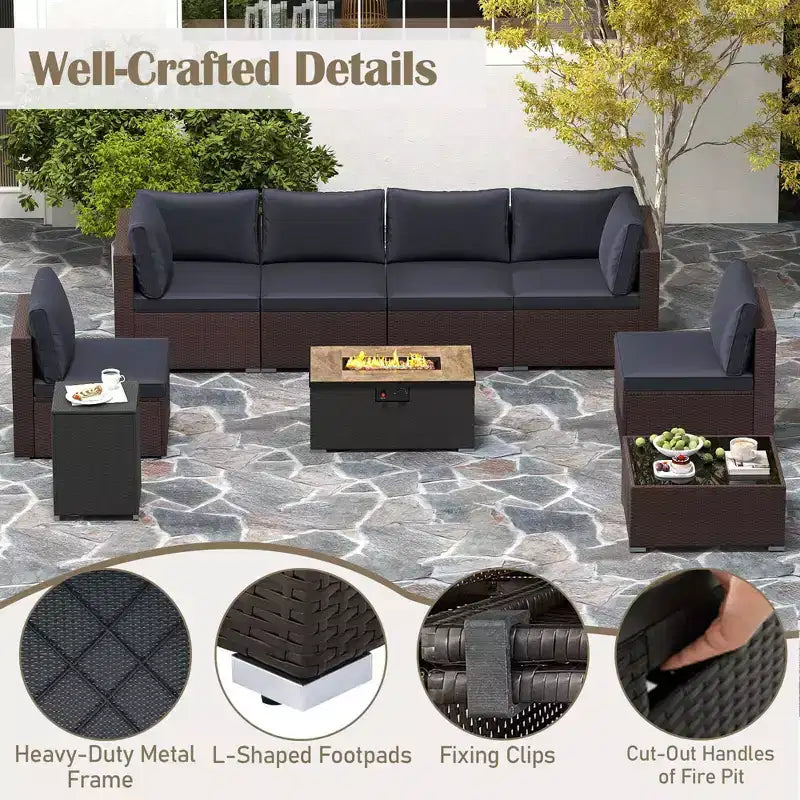 Ensemble de mobilier d'extérieur Costway 12 pièces avec table brasero de 32 pouces et cache-bouteille de gaz