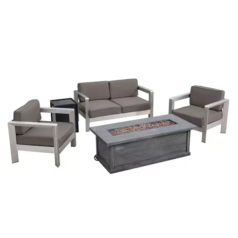 Christopher Knight Home Albion - Ensemble de conversation d'extérieur 4 places en aluminium avec brasero