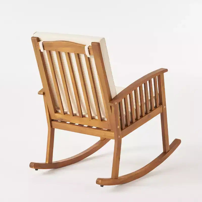 Ensemble de conversation 3 pièces en bois d'acacia d'extérieur avec coussins et fauteuils à bascule Abbottsford de Christopher Knight Home, marron/crème