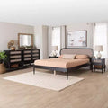 Baxton Studio Shirin Mid-Century Beige Fabric and Black Wood Queen 5-Piece Bedroom Set