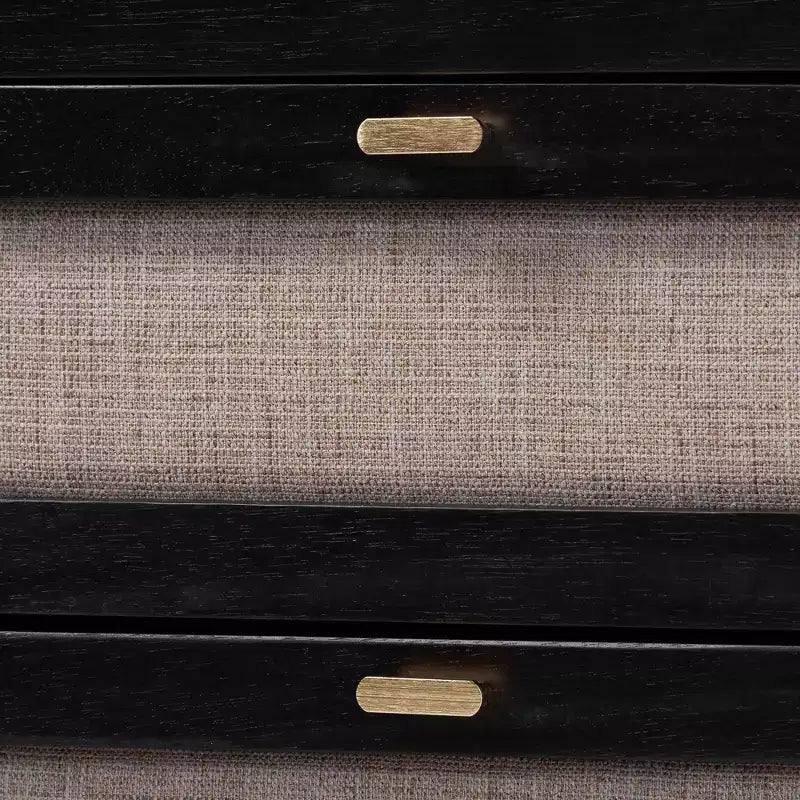 Ensemble de chambre à coucher 5 pièces Queen Baxton Studio Shirin, tissu beige et bois noir, style milieu de siècle