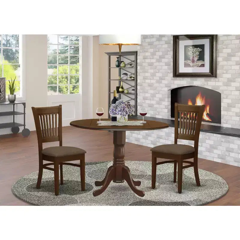HomeStock Dropleaf Round Dining Table Set With 2 Chairs Oak Finish