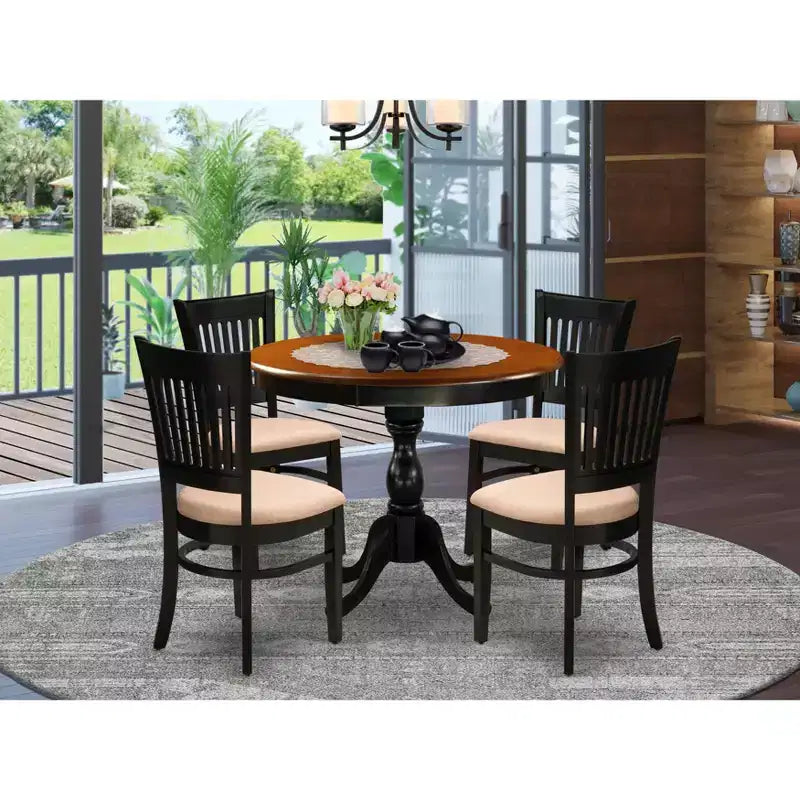 Ensemble table de cuisine ronde HomeStock, noir cerise, chaises en lin