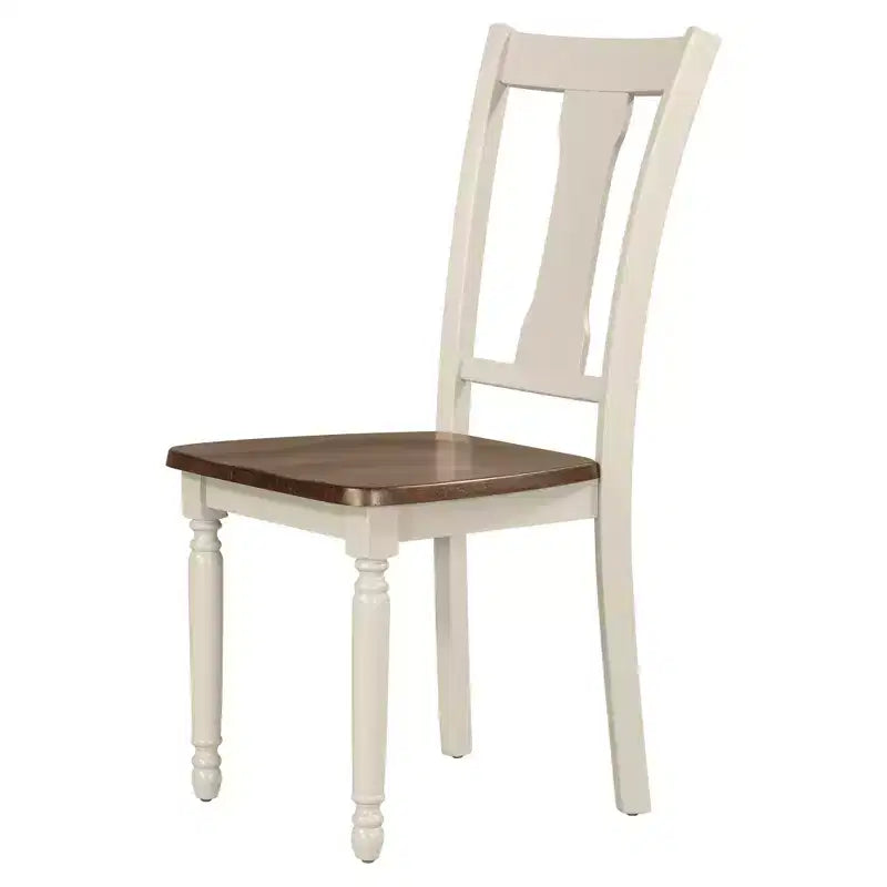 Ensemble de salle à manger 6 pièces avec 4 chaises et un banc, style rétro classique, marron+blanc cottage-HABITRIO