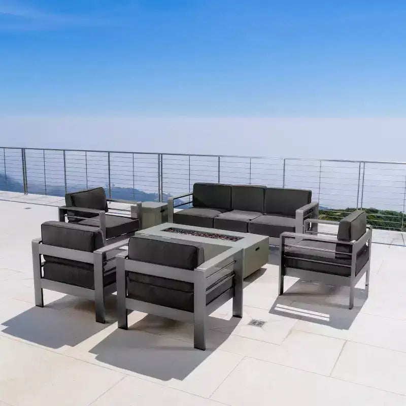 Christopher Knight Home Cape Coral Salon de jardin 7 places en aluminium avec foyer